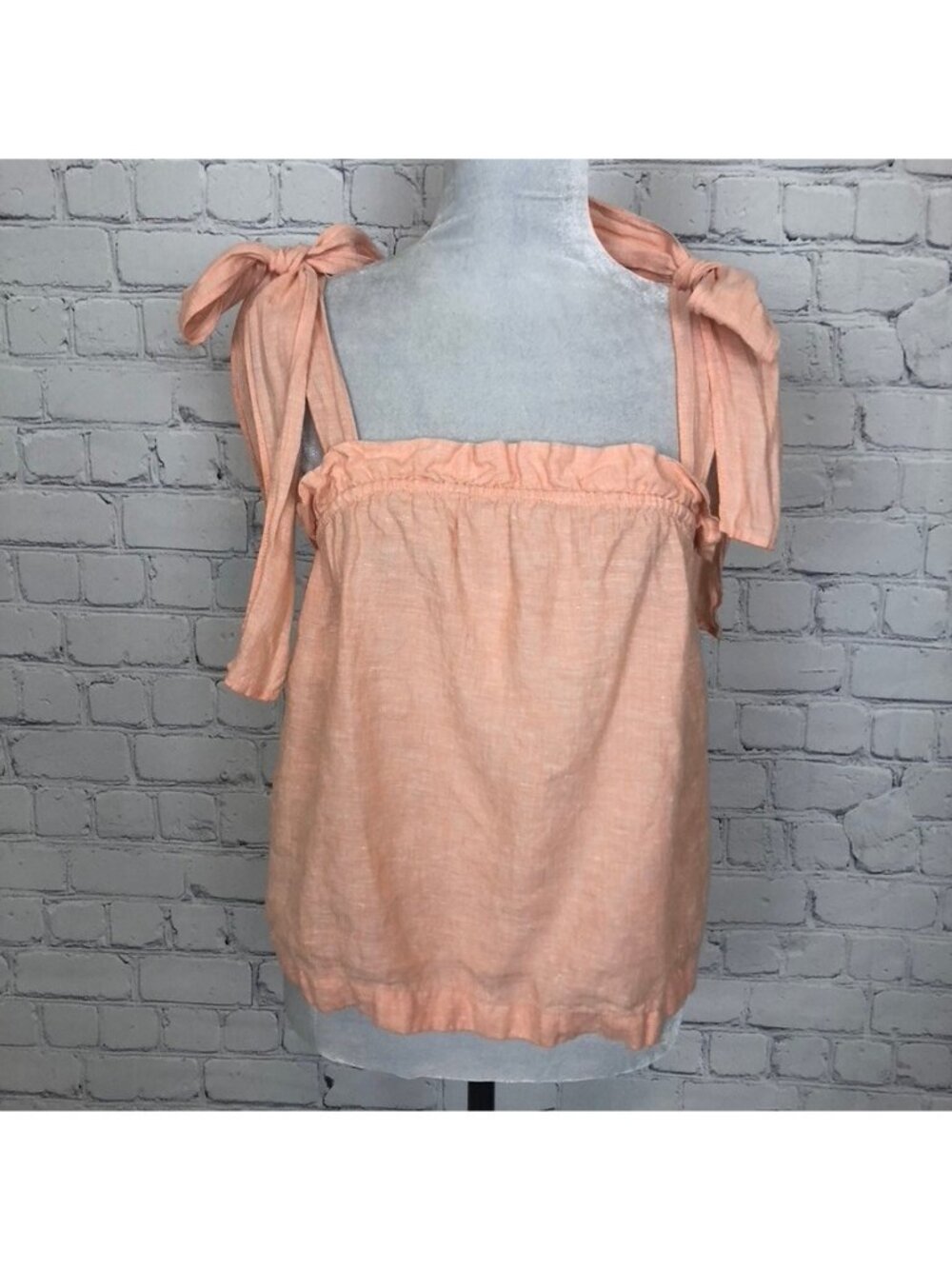 J Crew Tie Shoulder 100% Linen Tank Top Size S Orange